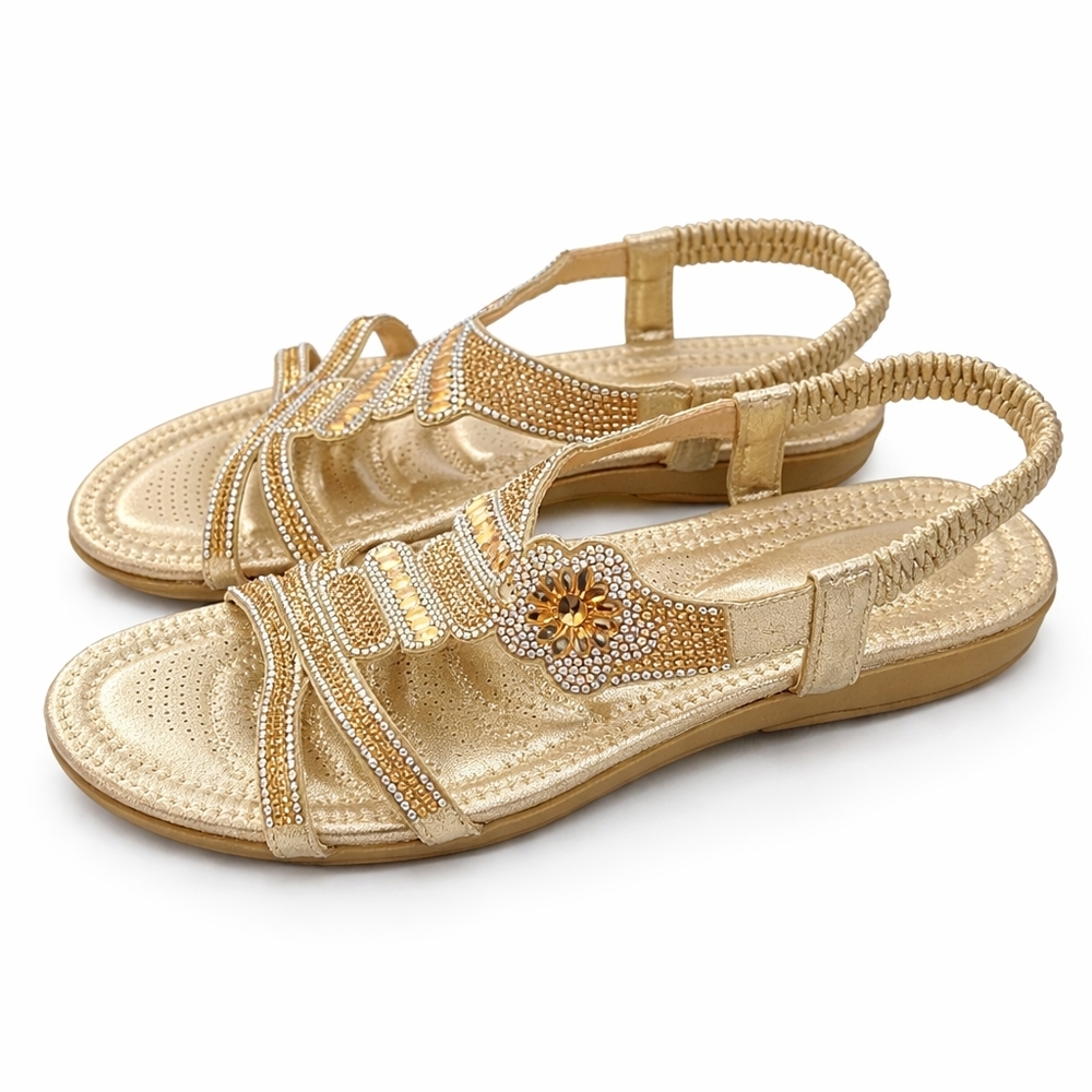 Gold Rhinestone Embellished Slingback Sandals | Size US 10 (EU 41) New with box - Picture 3 of 11